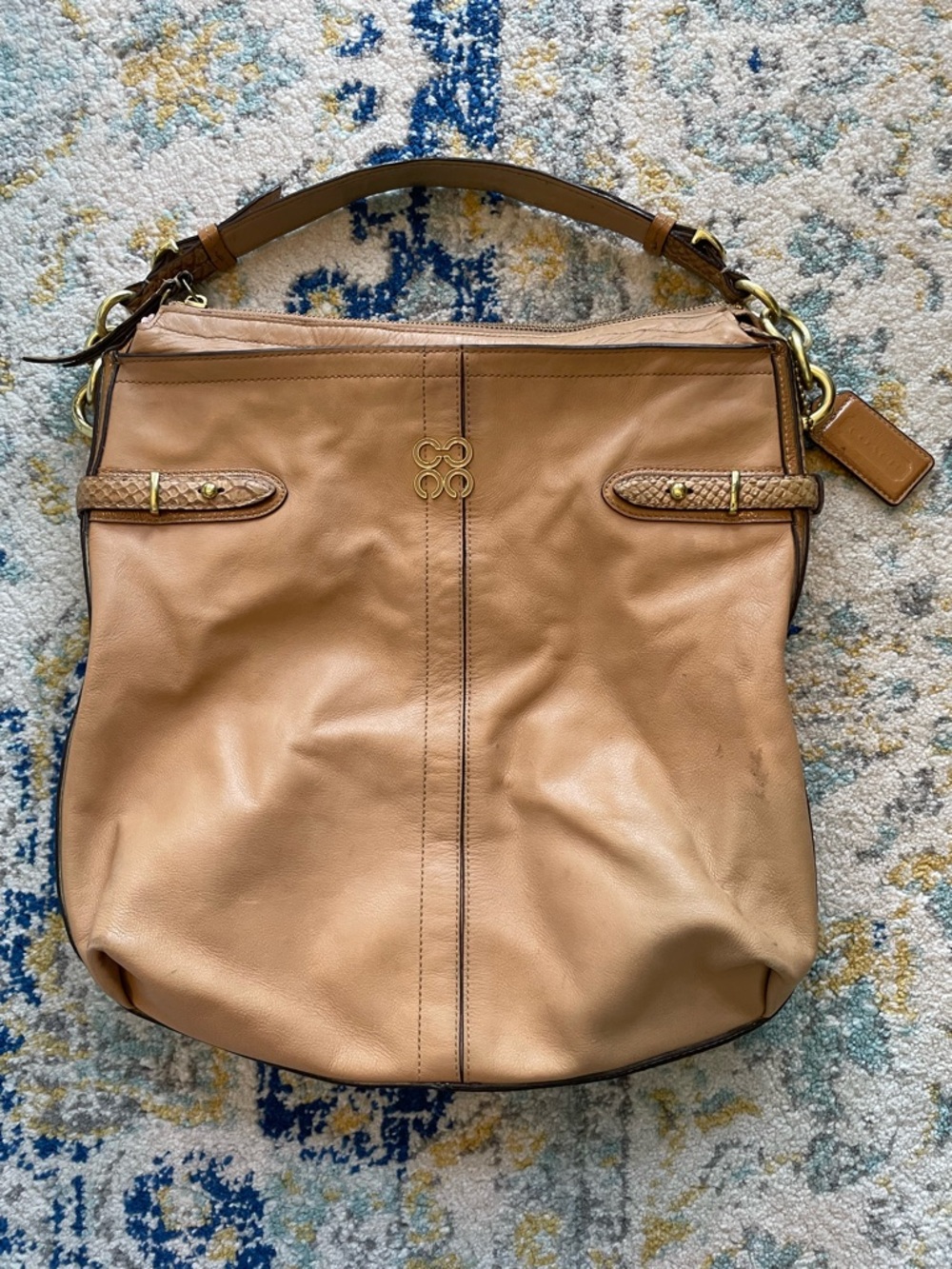 Coach Colette Beige Leather Snakeskin Detail Hobo Bag Shoulder Handle Bag